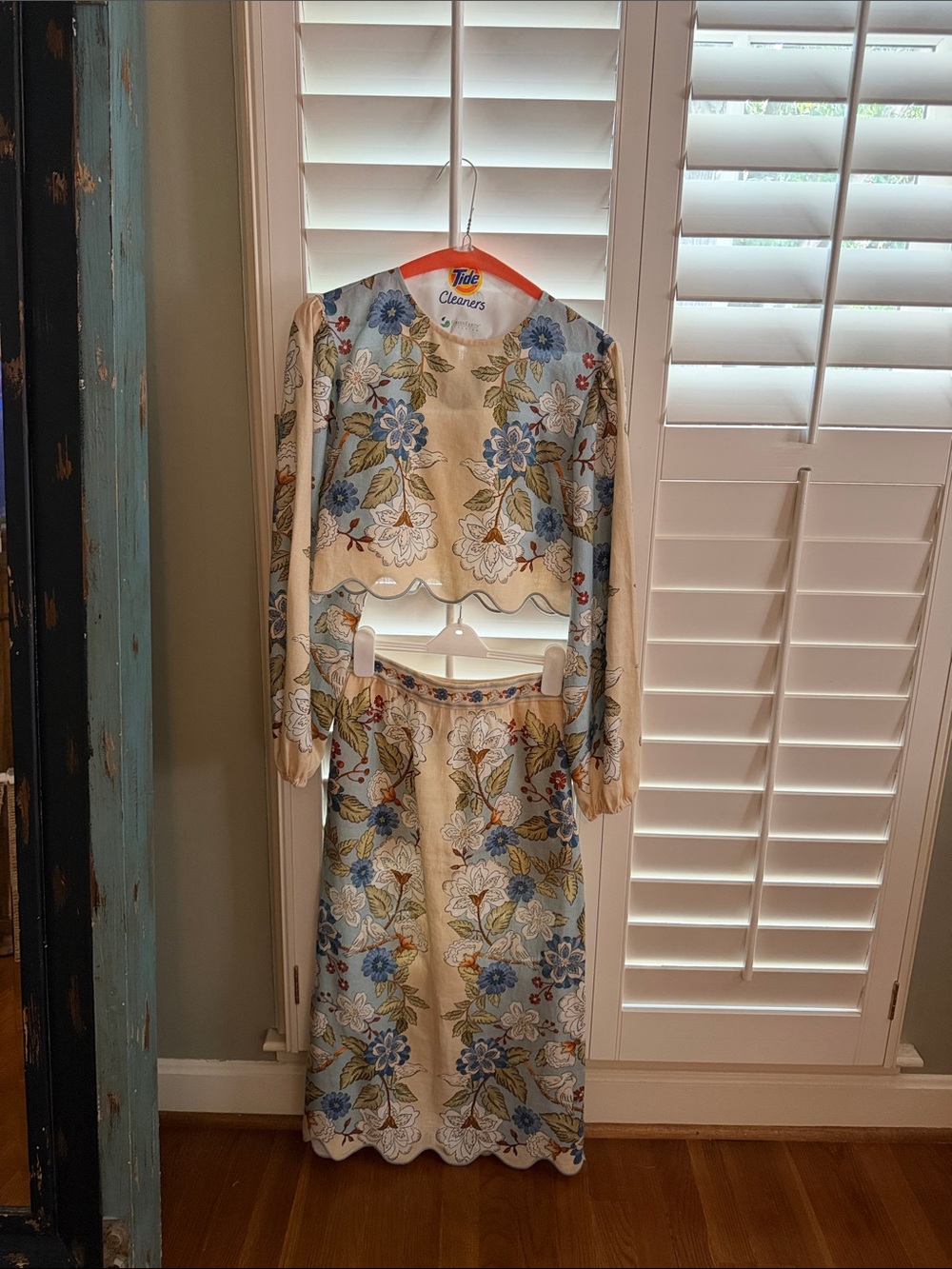 FARM Rio Cream Long-Sleeve Floral Two-Piece Dress Set with Blue Accents